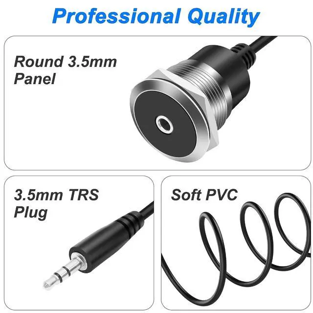 Alt view image 3 of 7 - 3.5mm TRS Panel Mount Audio Cable 1/8" TRS to Threaded Round 3.5mm Jack Female to Male Headphone Extension Cable Embedded Fixed AUX Audio Adapter for Laptop Microphones - 50CM/1.64FT (Male)
