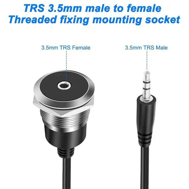 Alt view image 4 of 7 - 3.5mm TRS Panel Mount Audio Cable 1/8" TRS to Threaded Round 3.5mm Jack Female to Male Headphone Extension Cable Embedded Fixed AUX Audio Adapter for Laptop Microphones - 50CM/1.64FT (Male)