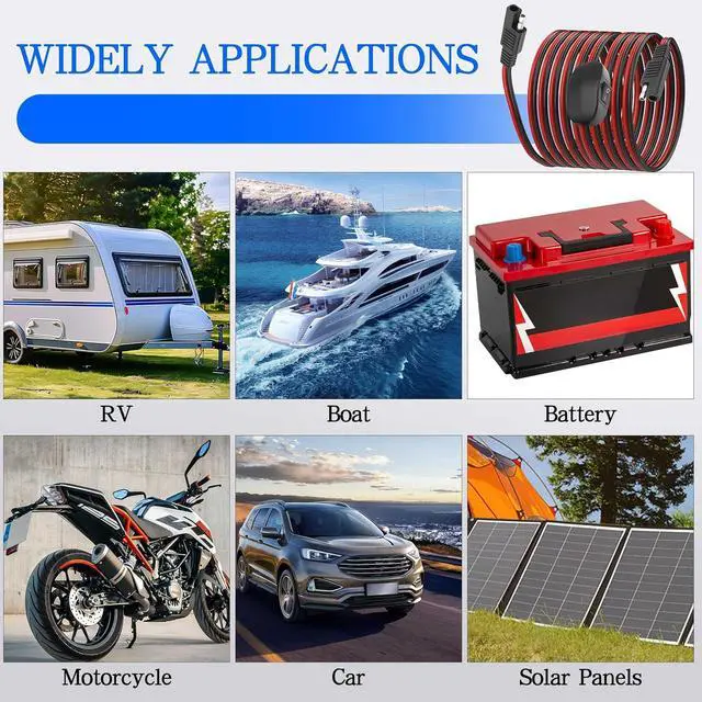 Alt view image 6 of 7 - SAE Extension Cable with ON/Off Switch 14AWG Solar Power Cable Wire Harness Quick Connect Wire 12V-24V SAE Connector for Solar Panel RV Motorcycle Camp Trailer - 2.5M/8.2FT