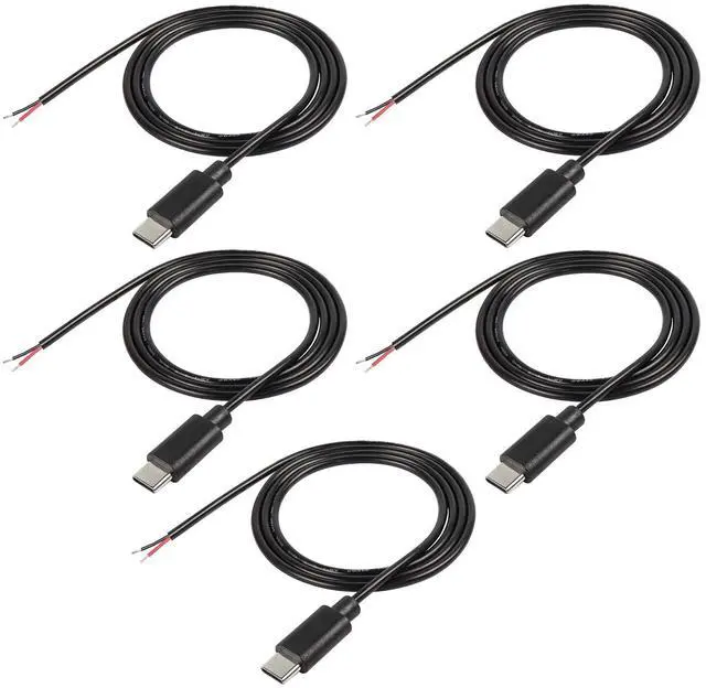 Main image of USB Type-C Pigtail Cable Extension Power Cable 22AWG 5V 3A USB-C Plug to 2 Pin Bare Wire Open End Connector for DIY - 1M/3.2FT 5PCS (Type C Male)