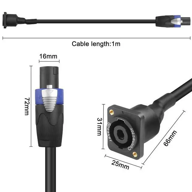 Alt view image 2 of 7 - Speakon Panel Mount Socket Female to Speakon Male Connector Speaker Cable Audio Extension Wire Cord with Jack Twist Lock for Loudspeaker Amplifier DJ Stage - 1M/3.28FT