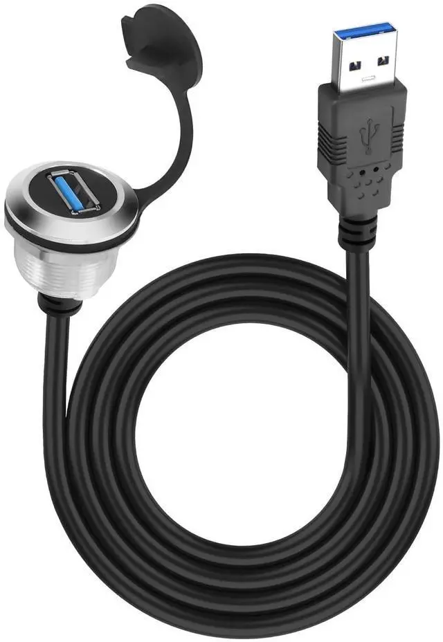 Main image of USB 3.0 Panel Flush Mount Cable 5Gbps USB Type-A Male to USB Type-A Female Threaded Fixed Panel Mount Extension Cable USB A Port Charging Socket Connector for Data Transfer - 1M/3.2FT (Round)