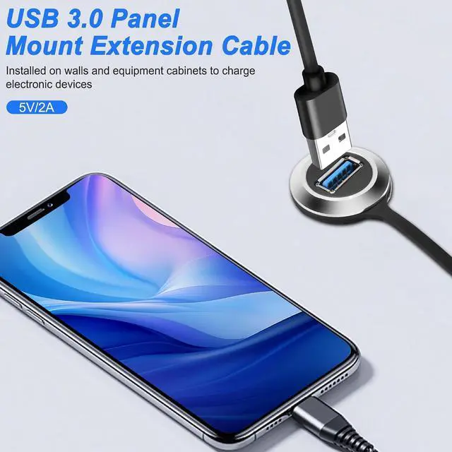 Alt view image 5 of 7 - USB 3.0 Panel Flush Mount Cable 5Gbps USB Type-A Male to USB Type-A Female Threaded Fixed Panel Mount Extension Cable USB A Port Charging Socket Connector for Data Transfer - 1M/3.2FT (Round)