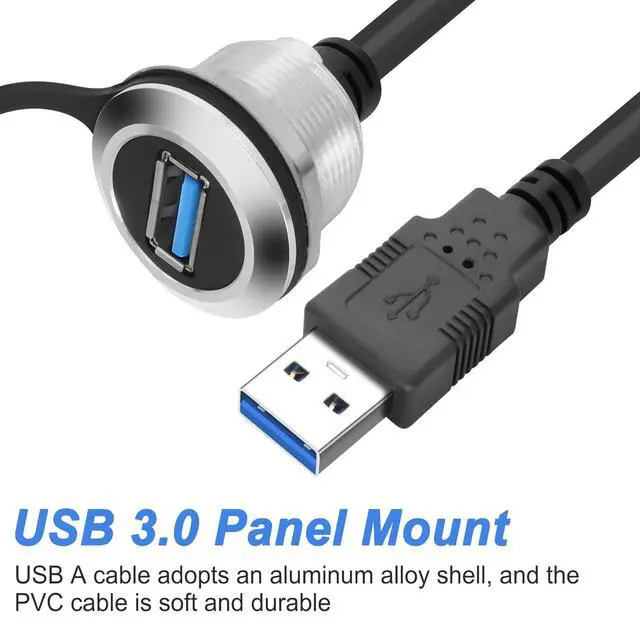 Alt view image 4 of 7 - USB 3.0 Panel Flush Mount Cable 5Gbps USB Type-A Male to USB Type-A Female Threaded Fixed Panel Mount Extension Cable USB A Port Charging Socket Connector for Data Transfer - 1M/3.2FT (Round)