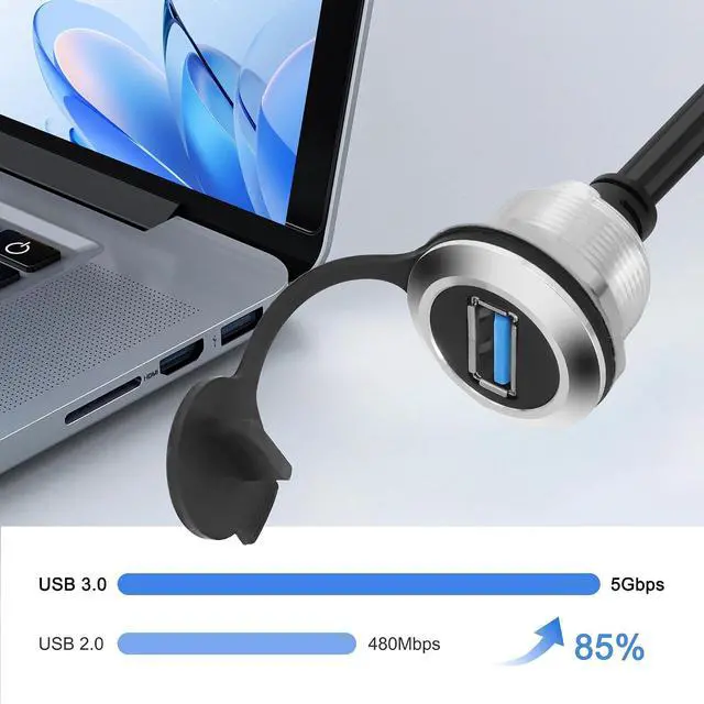 Alt view image 3 of 7 - USB 3.0 Panel Flush Mount Cable 5Gbps USB Type-A Male to USB Type-A Female Threaded Fixed Panel Mount Extension Cable USB A Port Charging Socket Connector for Data Transfer - 1M/3.2FT (Round)