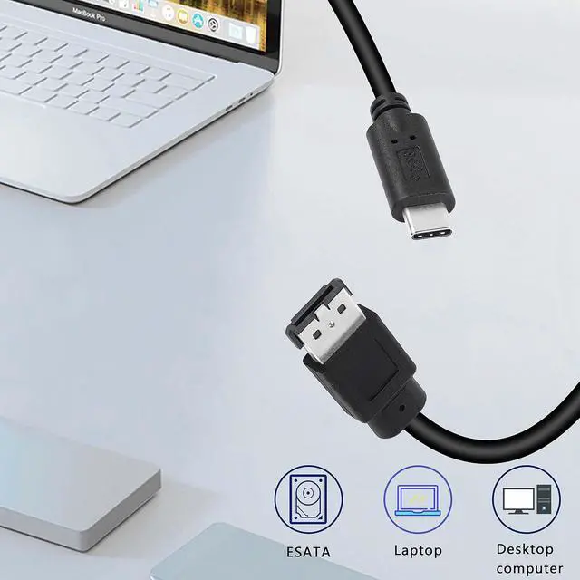Alt view image 4 of 7 - USB-C Type-C to eSATA Adapter Cable 5Gbps USB C to Power eSATA Converter Cable 5V for HDD/SSD/ODD Laptop PC - 3 ft/1M