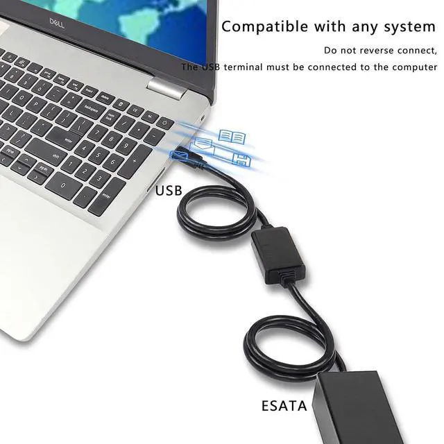 Alt view image 5 of 7 - USB-C Type-C to eSATA Adapter Cable 5Gbps USB C to Power eSATA Converter Cable 5V for HDD/SSD/ODD Laptop PC - 3 ft/1M