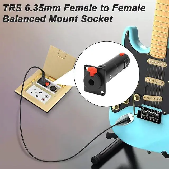 Alt view image 6 of 7 - D-Type 6.35mm 1/4" TRS Panel Mount Female to Female Coupler Locking Stereo Audio Adapter Connector Socket for Speaker Headphone Cable Extension - 1PCS (Black)