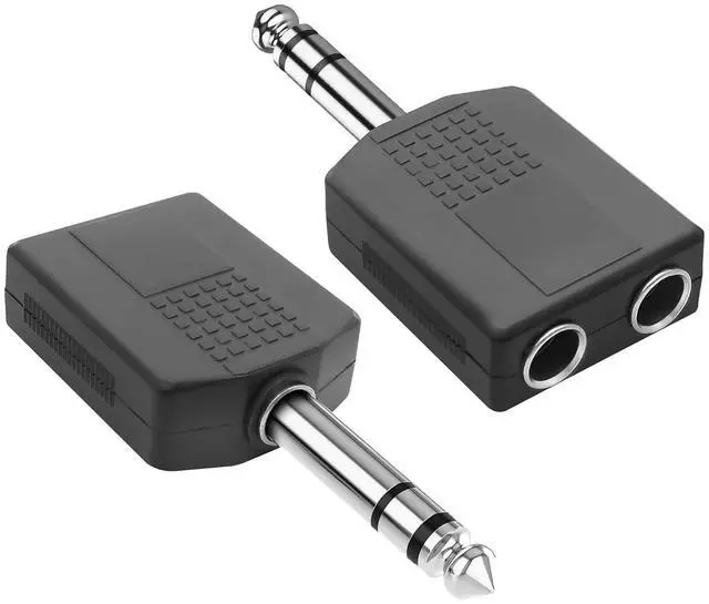 Main image of 1/4" 6.35mm Stereo Plug to Dual 6.35mm Stereo Audio Jack Splitter Adapter 1/4 TRS Male to 2 Female Splitter Converter for Microphone Headphone Guitar Speaker Instrument