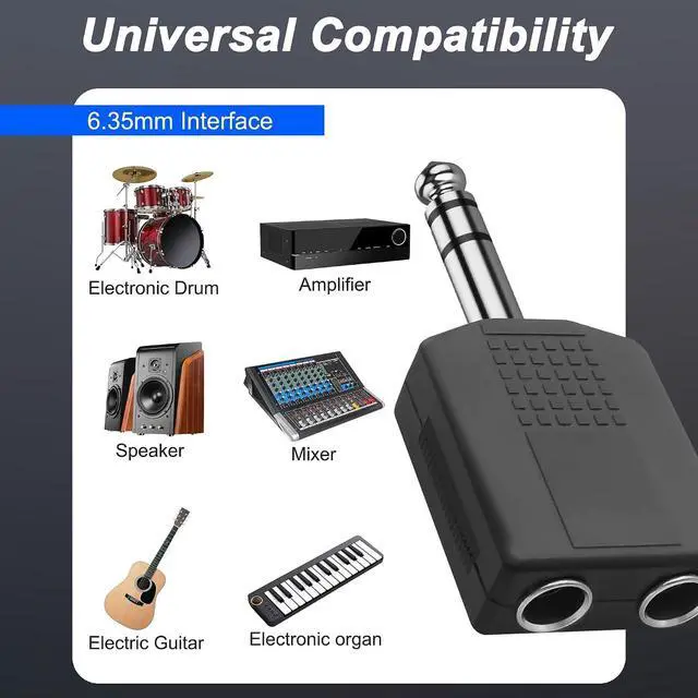 Alt view image 7 of 7 - 1/4" 6.35mm Stereo Plug to Dual 6.35mm Stereo Audio Jack Splitter Adapter 1/4 TRS Male to 2 Female Splitter Converter for Microphone Headphone Guitar Speaker Instrument