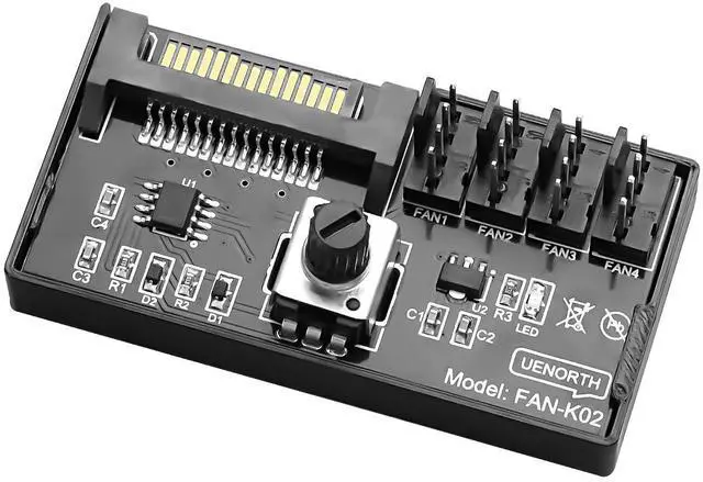 Main image of Cooling Fan Speed Knob Controller 12V 4 Pin PWM PC Chassis Fan Adapter Hub Power Supplied with SATA Interface for 4 Fans -1 PCS
