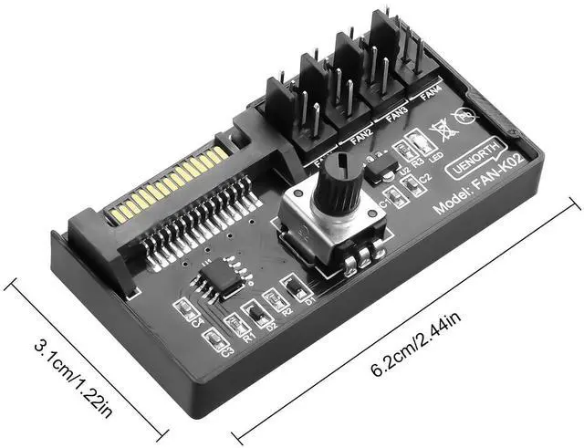 Alt view image 2 of 7 - Cooling Fan Speed Knob Controller 12V 4 Pin PWM PC Chassis Fan Adapter Hub Power Supplied with SATA Interface for 4 Fans -1 PCS