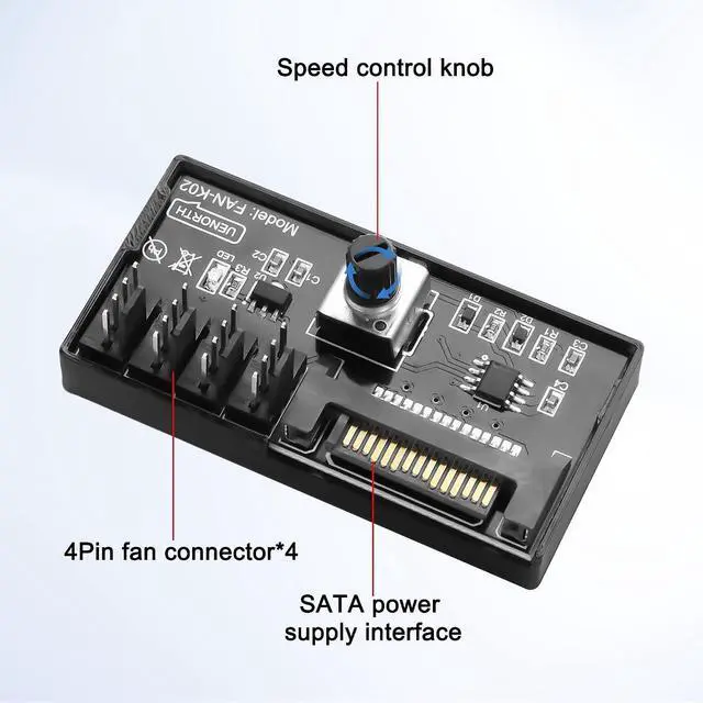 Alt view image 3 of 7 - Cooling Fan Speed Knob Controller 12V 4 Pin PWM PC Chassis Fan Adapter Hub Power Supplied with SATA Interface for 4 Fans -1 PCS