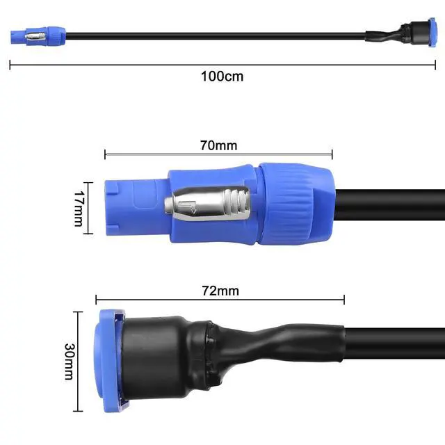 Alt view image 2 of 7 - D-Type 3 Pin AC Powercon Female Panel Mount Socket to Powercon Male Power Adapter Extension Quick Lock Aviation Connector Cable Cord - 1M/3.2FT