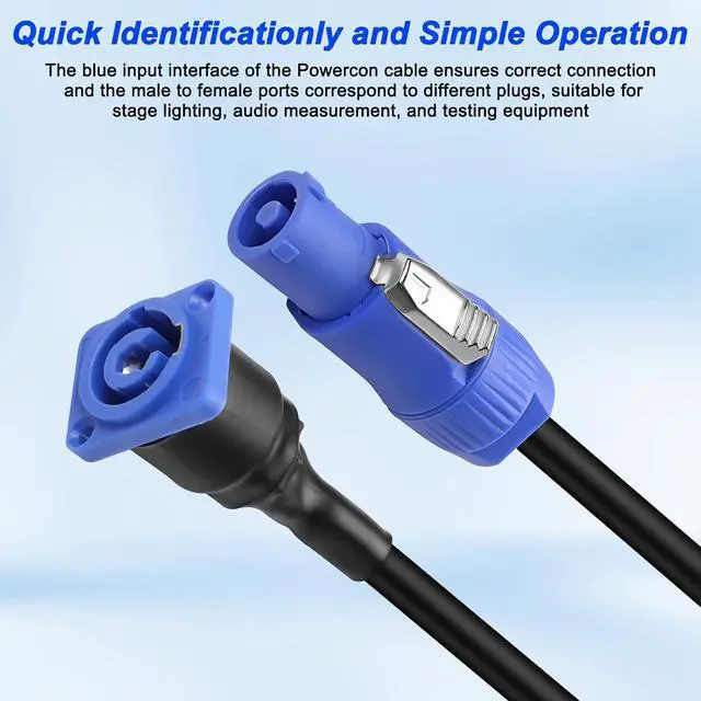 Alt view image 5 of 7 - D-Type 3 Pin AC Powercon Female Panel Mount Socket to Powercon Male Power Adapter Extension Quick Lock Aviation Connector Cable Cord - 1M/3.2FT