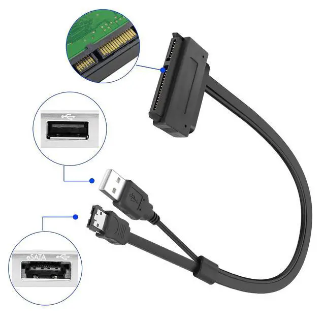 Alt view image 4 of 7 - SATA 22Pin to e-SATA Hard Disk Drive Data Transfer Adapter Cable with USB Powered Cable for 2.5" SATA HDD SSD BLU-RAY DVD CD-ROM DVD+RW Devices - 45CM/17.7INCH