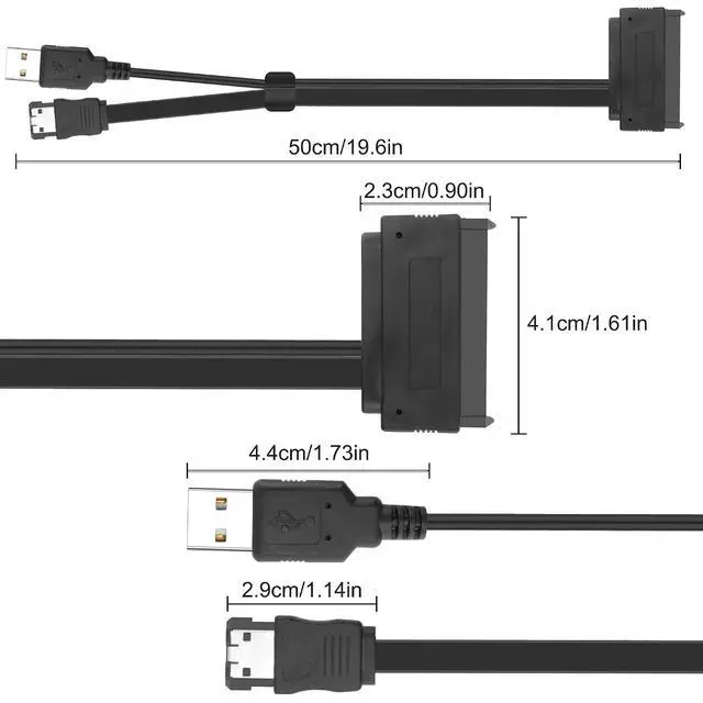 Alt view image 2 of 7 - SATA 22Pin to e-SATA Hard Disk Drive Data Transfer Adapter Cable with USB Powered Cable for 2.5" SATA HDD SSD BLU-RAY DVD CD-ROM DVD+RW Devices - 45CM/17.7INCH