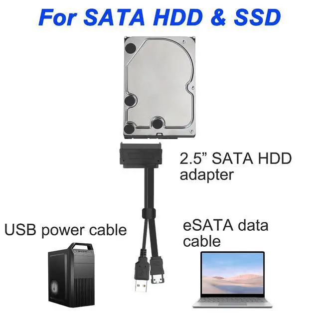 Alt view image 6 of 7 - SATA 22Pin to e-SATA Hard Disk Drive Data Transfer Adapter Cable with USB Powered Cable for 2.5" SATA HDD SSD BLU-RAY DVD CD-ROM DVD+RW Devices - 45CM/17.7INCH