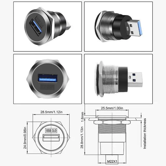 Alt view image 2 of 7 - 5Gbps USB 3.0 Panel Mount Threaded Fixed Round Coupler Adapter Connector Type-A Female to Male Pass Through Bulkhead Socket Converter for Data Transfer & Charging -1 PCS (Sliver)