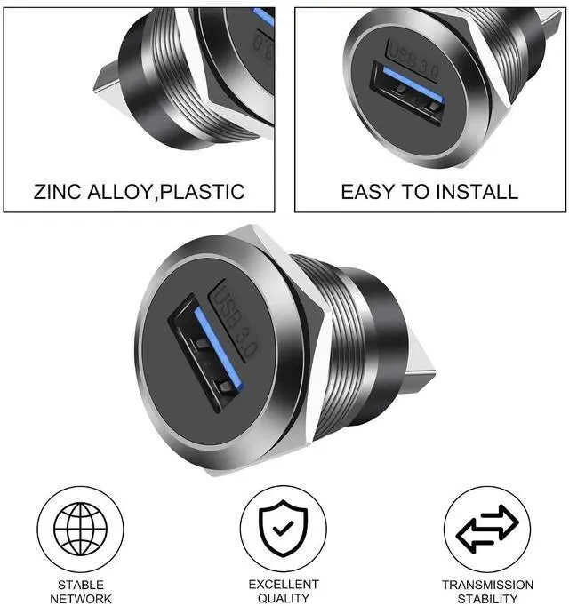 Alt view image 4 of 7 - 5Gbps USB 3.0 Panel Mount Threaded Fixed Round Coupler Adapter Connector Type-A Female to Male Pass Through Bulkhead Socket Converter for Data Transfer & Charging -1 PCS (Sliver)