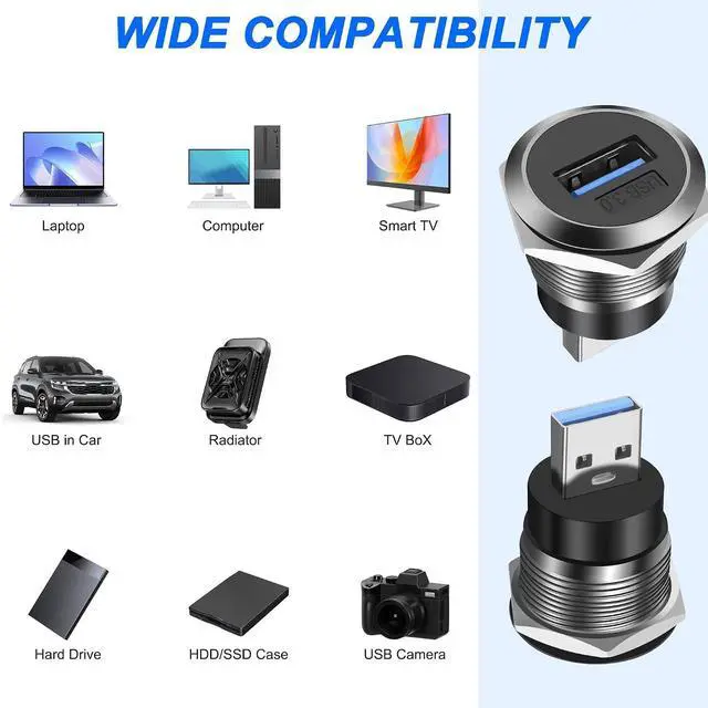 Alt view image 7 of 7 - 5Gbps USB 3.0 Panel Mount Threaded Fixed Round Coupler Adapter Connector Type-A Female to Male Pass Through Bulkhead Socket Converter for Data Transfer & Charging -1 PCS (Sliver)