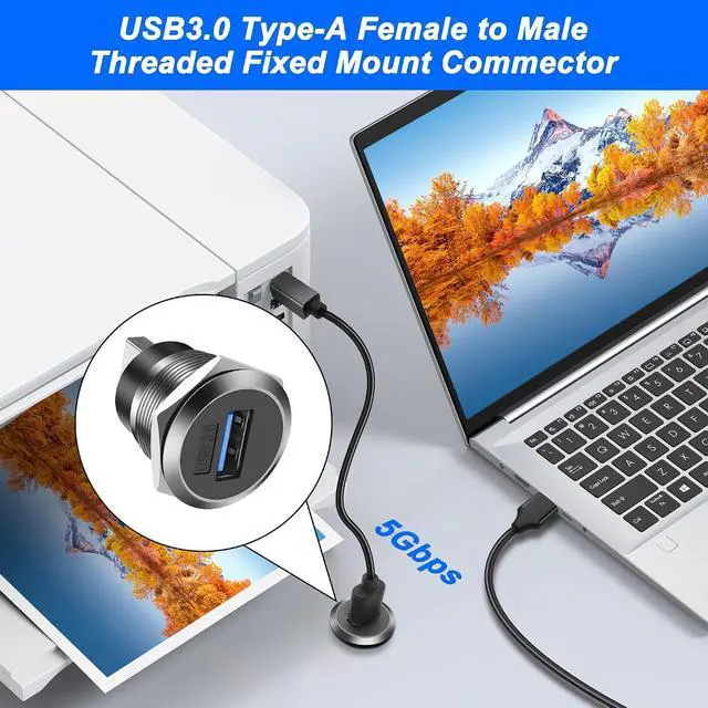 Alt view image 6 of 7 - 5Gbps USB 3.0 Panel Mount Threaded Fixed Round Coupler Adapter Connector Type-A Female to Male Pass Through Bulkhead Socket Converter for Data Transfer & Charging -1 PCS (Sliver)