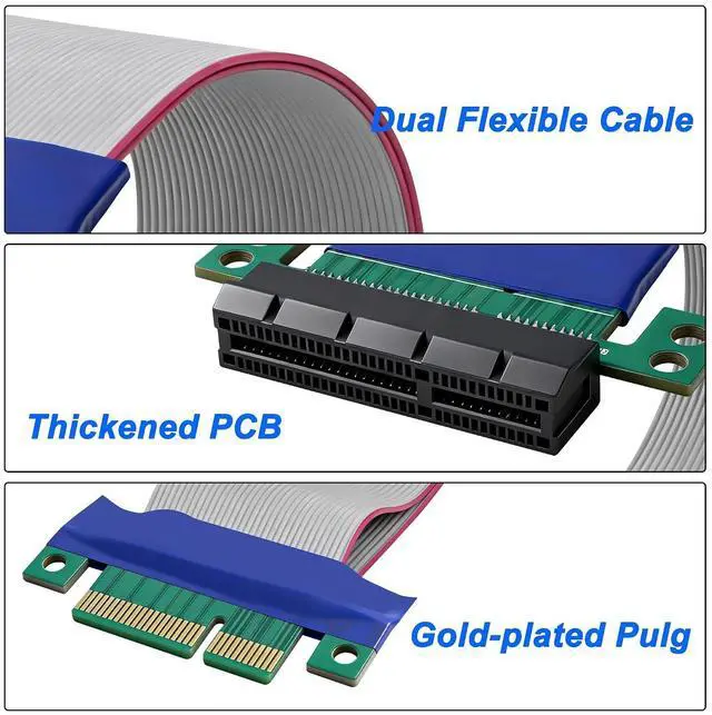 Alt view image 3 of 7 - PCIe 4X Extender Riser Cable Flexible PCI-E Express Male to Female GPU Vertical Mount Graphic Card Extension Cable Extender Adapter - 19CM / 7.48inch