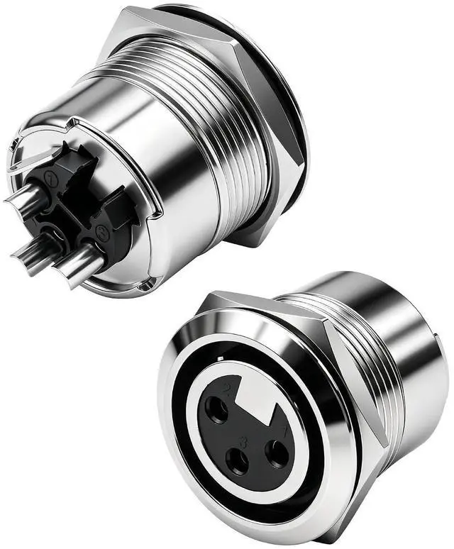 Main image of XLR Panel Mount Threaded Fixing Audio Adapter Connector 3-Pin XLR Female Solder Terminal Round Socket for Speaker Microphone Musical Instruments- 2 Pcs