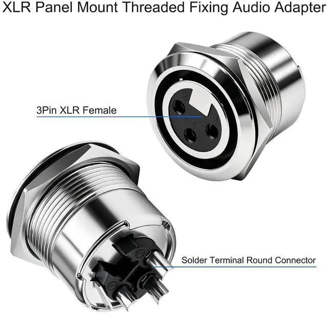 Alt view image 3 of 7 - XLR Panel Mount Threaded Fixing Audio Adapter Connector 3-Pin XLR Female Solder Terminal Round Socket for Speaker Microphone Musical Instruments- 2 Pcs