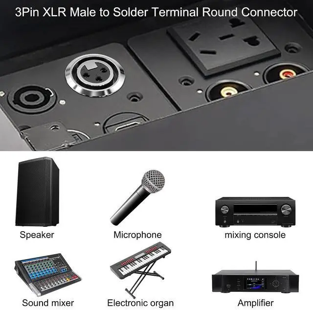 Alt view image 7 of 7 - XLR Panel Mount Threaded Fixing Audio Adapter Connector 3-Pin XLR Female Solder Terminal Round Socket for Speaker Microphone Musical Instruments- 2 Pcs