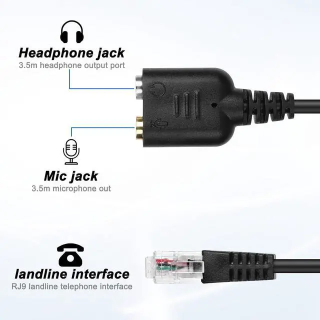 Alt view image 3 of 7 - RJ9 to 3.5mm Headsets Adapter Telephone Phones MIC Audio Splitter Adapter Cable RJ9 4P4C Male to 3.5mm Jack Headphone Microphone Audio Cable - 27CM/10inch