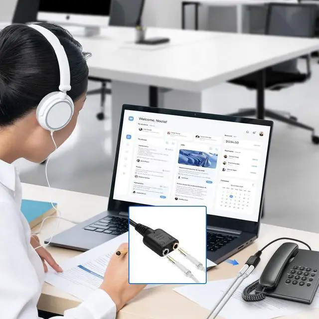 Alt view image 6 of 7 - RJ9 to 3.5mm Headsets Adapter Telephone Phones MIC Audio Splitter Adapter Cable RJ9 4P4C Male to 3.5mm Jack Headphone Microphone Audio Cable - 27CM/10inch