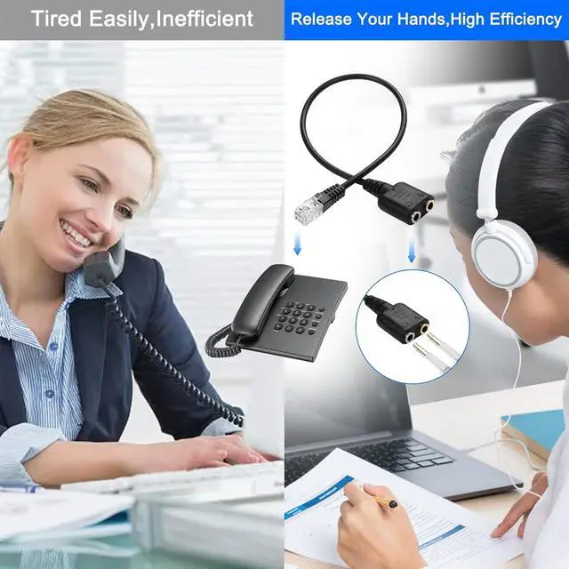 Alt view image 7 of 7 - RJ9 to 3.5mm Headsets Adapter Telephone Phones MIC Audio Splitter Adapter Cable RJ9 4P4C Male to 3.5mm Jack Headphone Microphone Audio Cable - 27CM/10inch