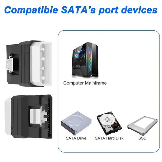 Alt view image 7 of 7 - IDE to SATA Adapter IDE 4Pin to SATA 15Pin Power Adapter Male to Female Power Converter for Hard Drives Solid State Drives HDD SSD CD DVD Drive - 2PCS