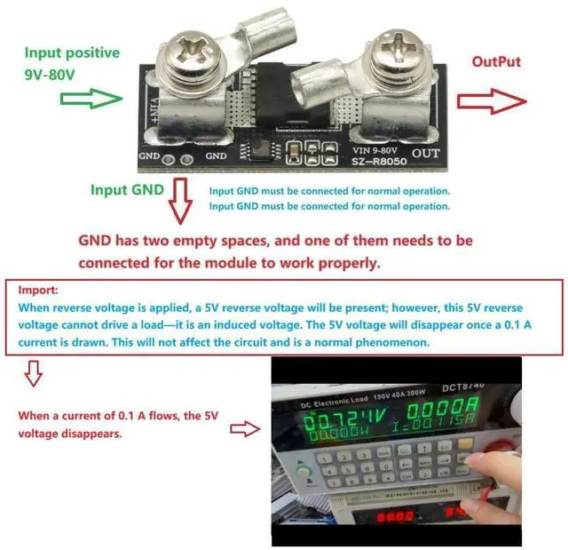 Alt view image 2 of 5 - High Current 80V 50A Ideal Diode Module Solar Controller Anti-Reverse Charging Anti-Reverse Current Protection with Terminal