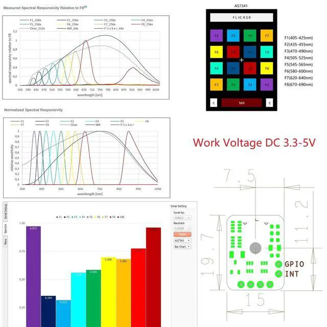 Alt view image 2 of 5 - AS7341 Visible Spectrum Infrared Color Spectrometer Sensor Module