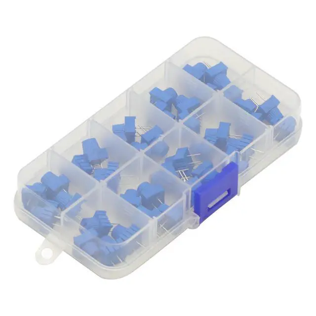 Alt view image 7 of 7 - 40Pcs 1K 2K 5K 10K 20K 50K 100K 500K Ohm 1M 500R 3386P Trim Potentiometer Kit with Blue Knobs Breadboard Compatible Variable Resistors