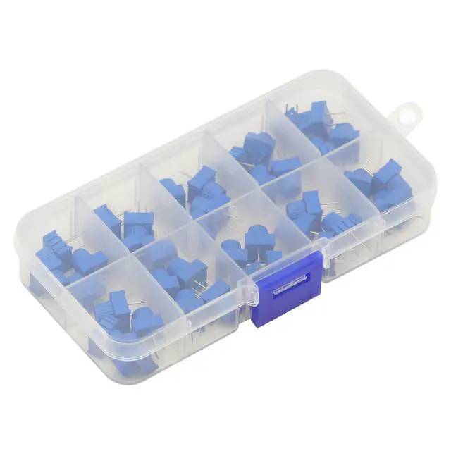 Alt view image 6 of 7 - 40Pcs 1K 2K 5K 10K 20K 50K 100K 500K Ohm 1M 500R 3386P Trim Potentiometer Kit with Blue Knobs Breadboard Compatible Variable Resistors