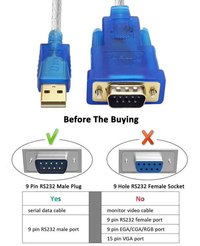 Alt view image 3 of 6 - DTECH 10 Feet USB 2.0 to RS232 DB9 Serial Port Adapter Cable with FTDI Chipset Supports Windows 11 10 8 7 and Mac Linux