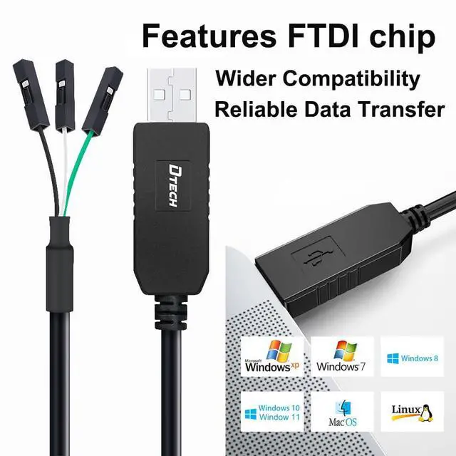 Alt view image 2 of 6 - DTECH 6ft USB to TTL Serial Cable 3.3V 3 Pin TX RX Signal UART Adapter Genuine FTDI FT232RL Chip Debug Cord Compatible with Windows 11 10 8 7 Linux MAC OS 3Pin 3v3 2.54mm Dupont Female Header