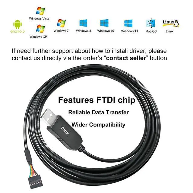 Alt view image 2 of 6 - DTECH 3ft USB to TTL Serial Cable 5V 6 Pin Genuine FTDI FT232RL Chip UART Adapter Debug Cord Compatible with Windows 11 10 8 7 Linux MAC OS 6Pin 5 V Level Signal 2.54mm Dupont Female Header