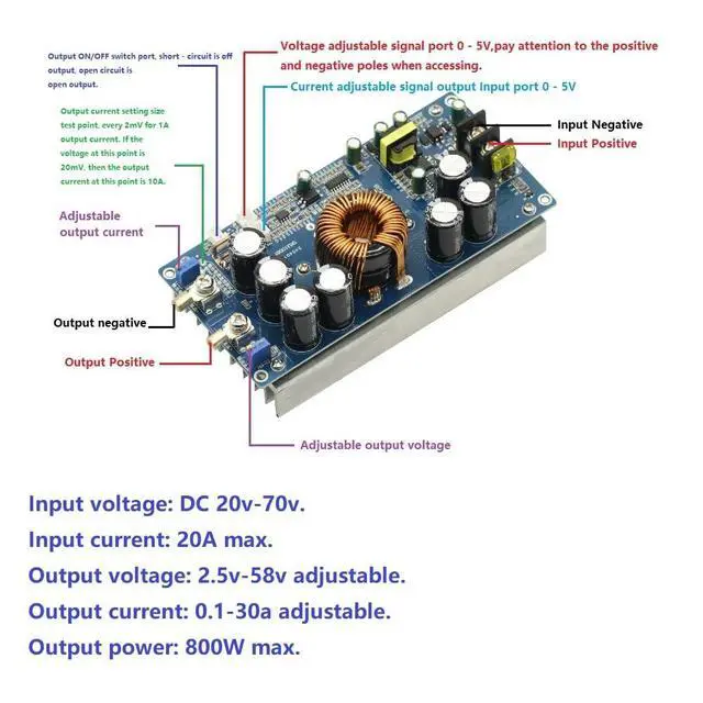 Alt view image 7 of 7 - 800W High Power DC-DC Buck Converter Step-Down Power Supply in 20-70V Out 2.5-58V 30A 800W