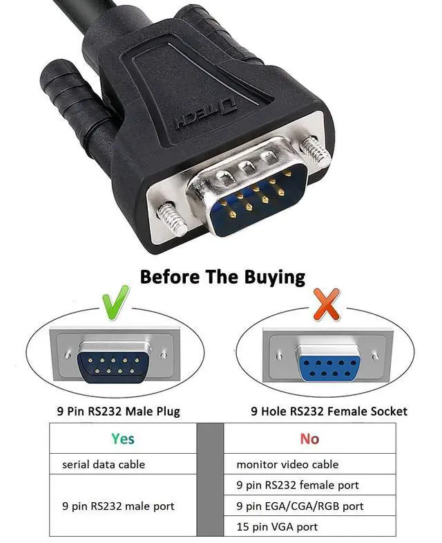 Alt view image 2 of 7 - DTECH 15ft DB9 Serial Cable COM Port Male to Male RS232 Straight Through 9 Pin Data Cord