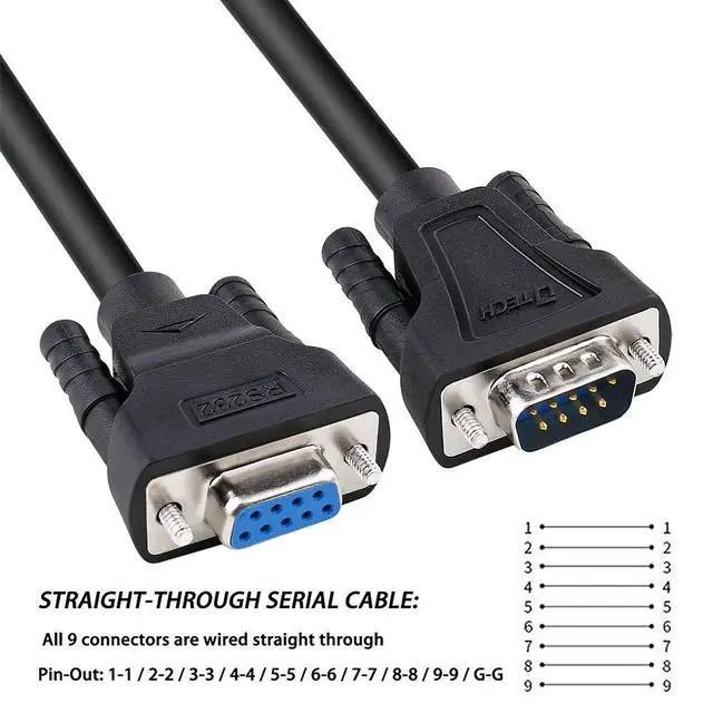 Alt view image 4 of 6 - DTECH 15ft COM Port Serial Cable Male to Female RS232 Extension 9 Pin Straight Through Cord