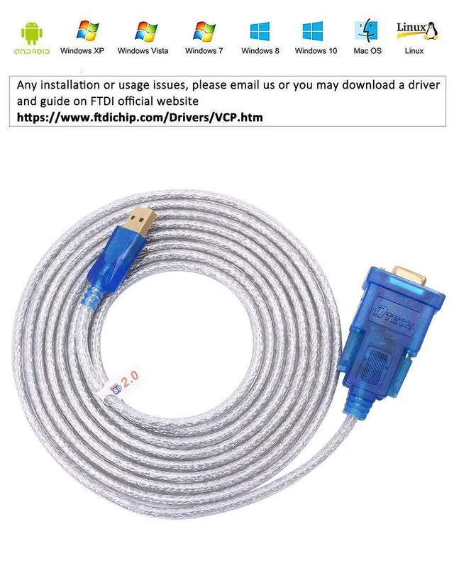 Alt view image 4 of 7 - DTECH USB to Serial Adapter 10 ft USB to RS232 DB9 Female Cable COM Port with FTDI Chipset Supports Windows 11 10 8 7 Mac Linux