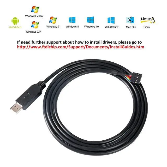 Alt view image 2 of 7 - DTECH USB to TTL Serial 5V Adapter Cable with FTDI FT232RL Chip 6 Pin 0.1 inch Pitch Female Socket Header UART IC Windows 11 10 8 7 Linux MAC OS (6ft, Black)