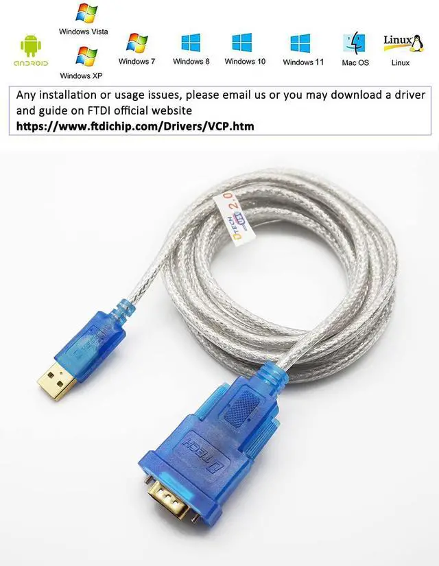 Alt view image 4 of 7 - DTech USB to Serial Adapter Cable with FTDI FT232RL Chipset DB9 RS232 Male Port Supports Windows 11 10 8 7 and Mac Linux (6 Feet) (Pack of 2)