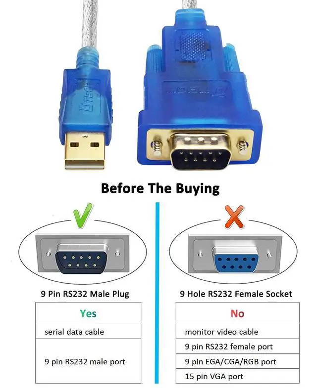 Alt view image 5 of 7 - DTech USB to Serial Adapter Cable with FTDI FT232RL Chipset DB9 RS232 Male Port Supports Windows 11 10 8 7 and Mac Linux (6 Feet) (Pack of 2)