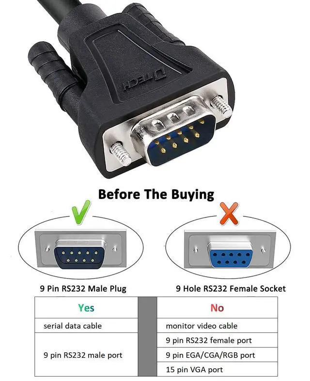 Alt view image 4 of 7 - DTECH 15ft RS232 Null Modem Cable Serial DB9 Male to Male Cord Full Handshaking 7 Wire Crossover for Data Communication Compatible with Computer Network Switch Laptop Router (15 Feet, Black)