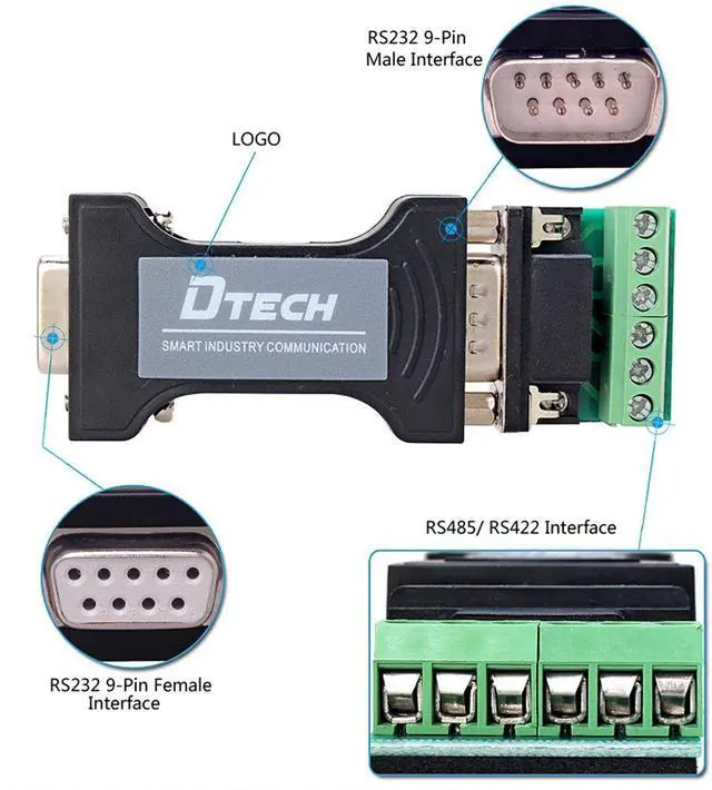 Alt view image 5 of 7 - DTECH RS232 to RS485 RS422 Serial Communication Data Converter Adapter Mini-Size